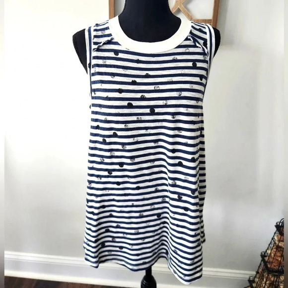 Stateside Striped and Polka Dot Navy and White Tank Top Womens Small - Picture 1 of 6